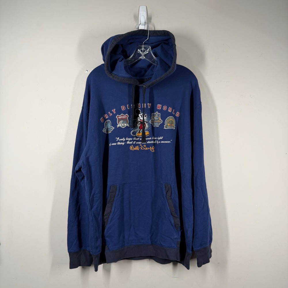 Disney Parks Mickey Mouse Walt Disney Quote Navy Embroidered Blue Hoodie Mens XL